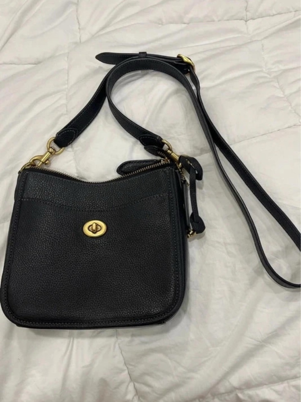 Coach Black Leather Crossbody Bag with Gold Hardware